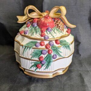 Fitz and Floyd WINTER SPICE Round Lidded Bowl Dish Christmas Table Decor W/ box